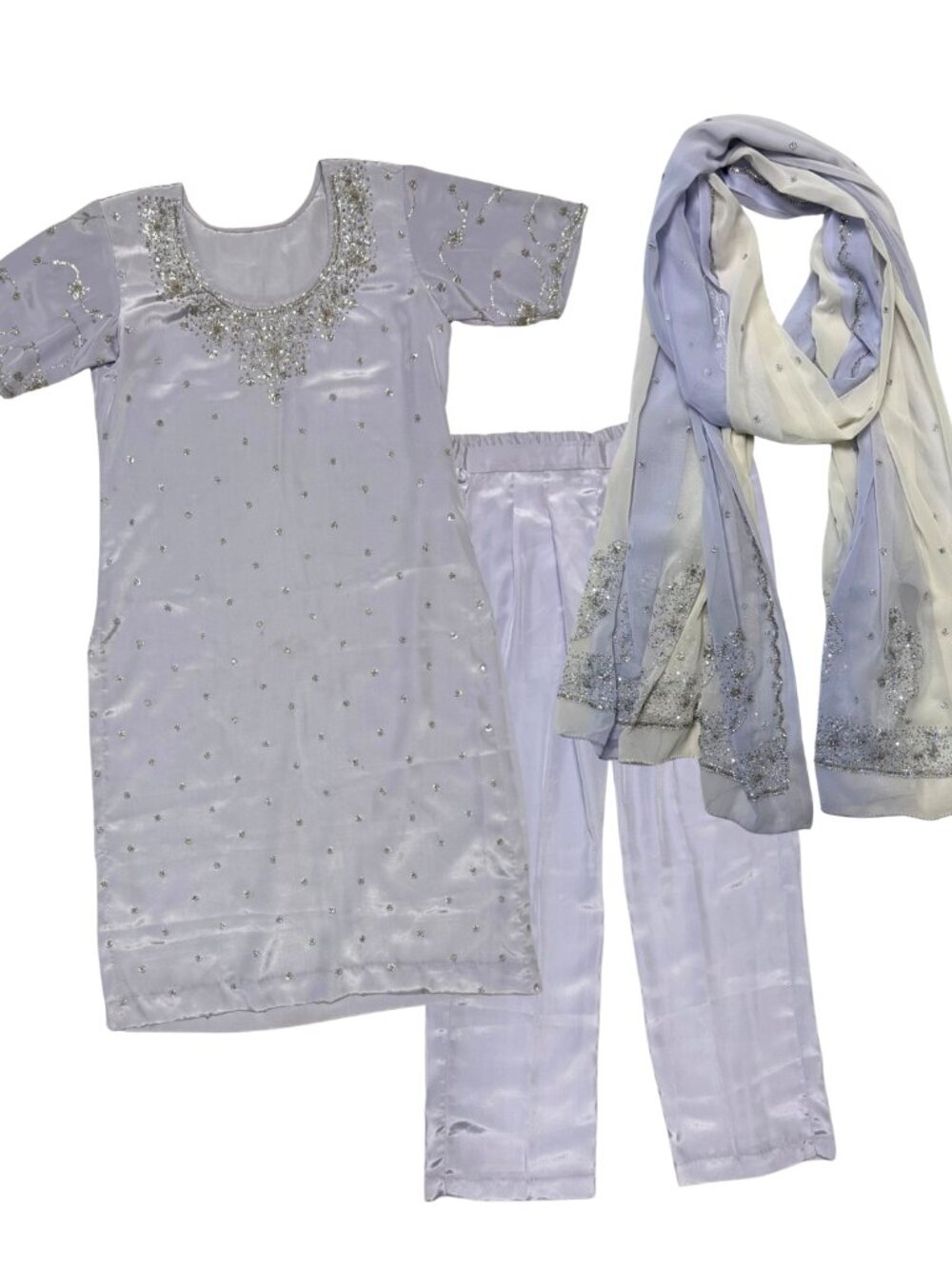 Lavender Light Purple and Silver Beaded Embroidered Shalwar Kameez Set Size Smal